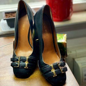 Nine West Black Leather High Heel Loafers Sz. 8
